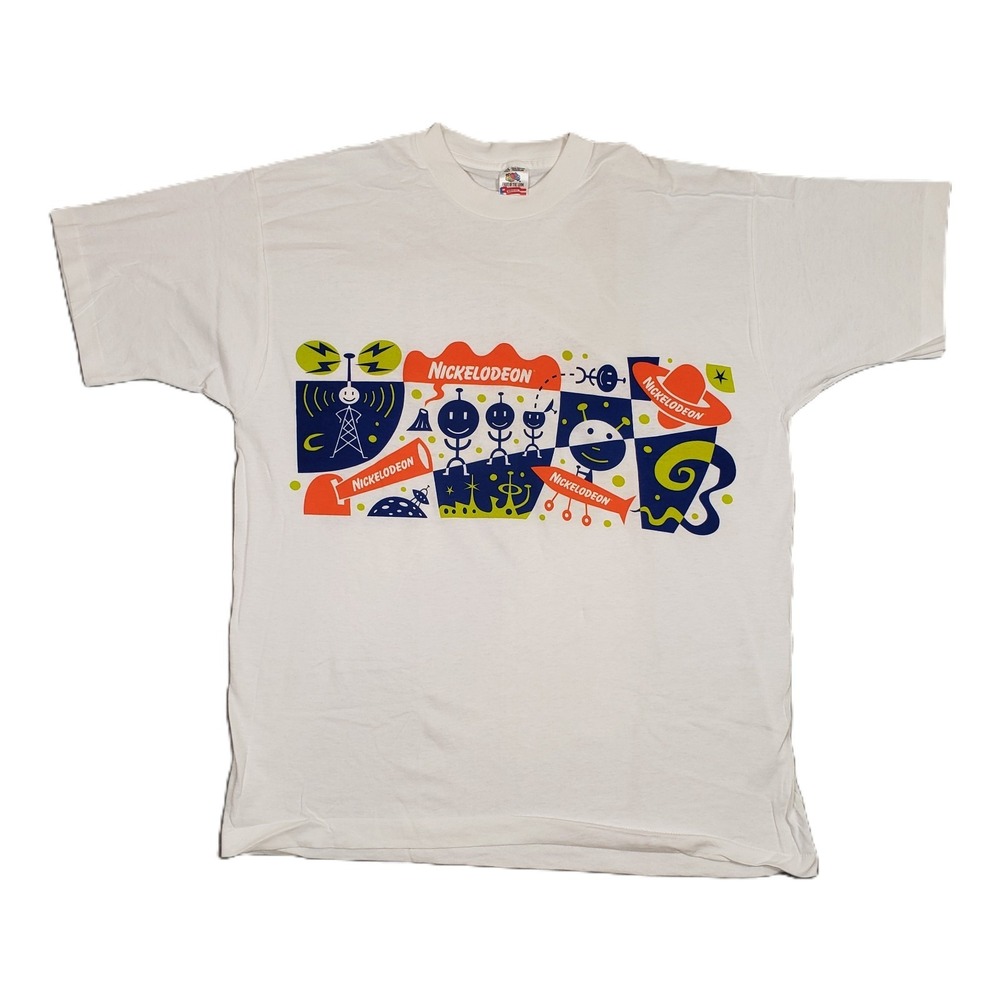 Nickelodeon‎ Vintage Graphic T-Shirt Mens XL White Abstract Space 90s Cotton USA